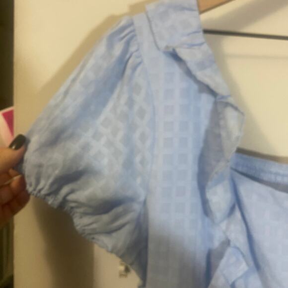 SO NWT Light Blue Ruffle Tiered Eyelet Blouse Milkmaid Flutter Top Sz KL Juniors - Picture 6 of 12